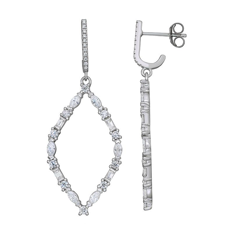 Sterling Silver Cubic Zirconia Marquise Dangle Earrings, Womens, White