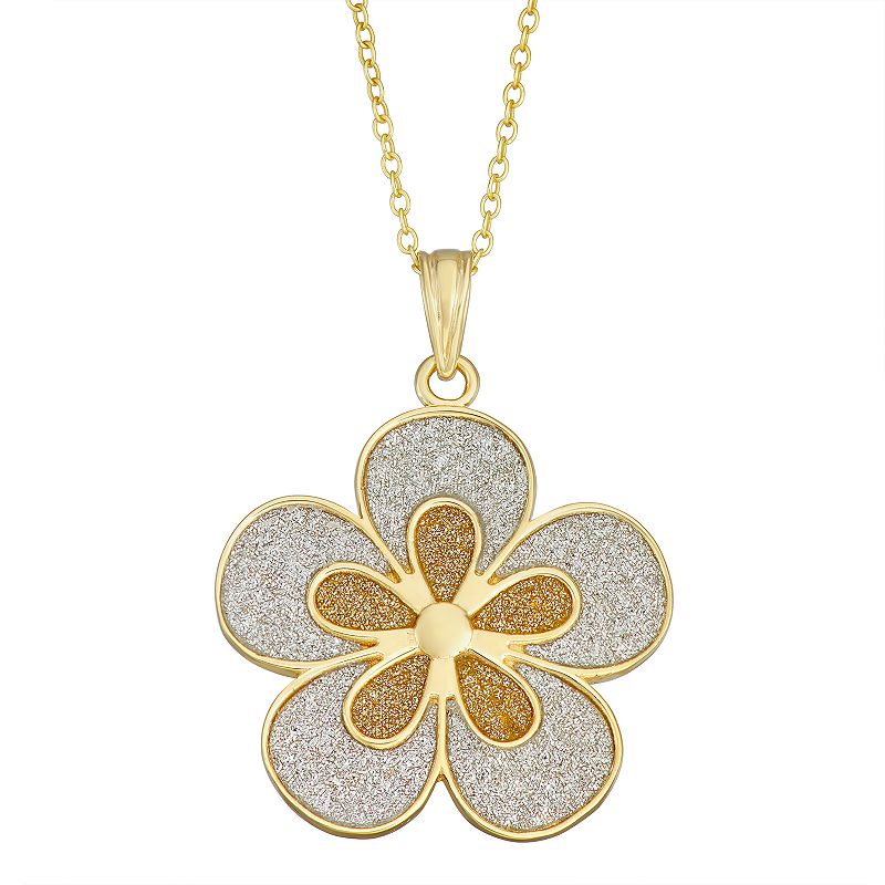Gold Tone Sterling Silver Glitter Flower Pendant Necklace, Womens, Size: 