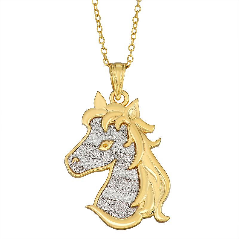 Gold Tone Sterling Silver Glitter Unicorn Pendant Necklace, Womens, Size: