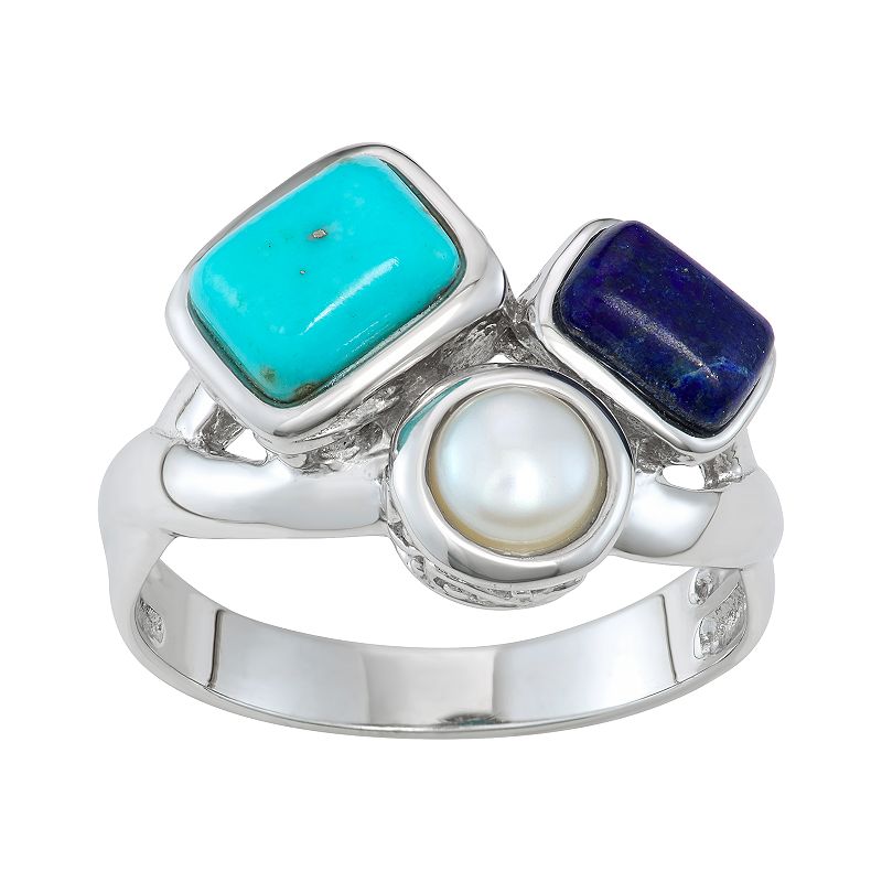 Sterling Silver Reconstituted Turquoise, Lapis Lazuli & Cultured Freshwater