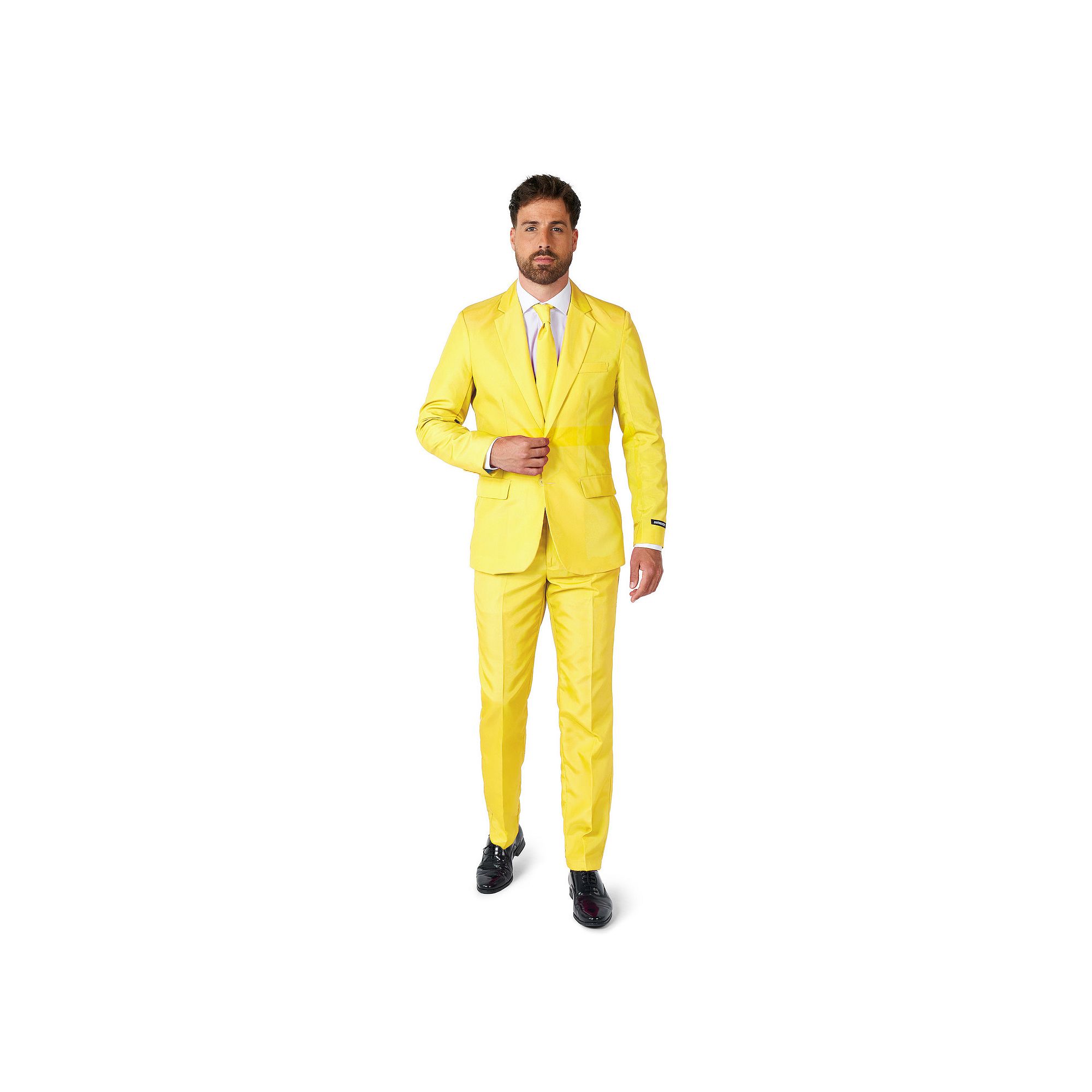 Mens Suitmeister Slim-Fit Solid Yellow Suit & Tie Set, Size: Small