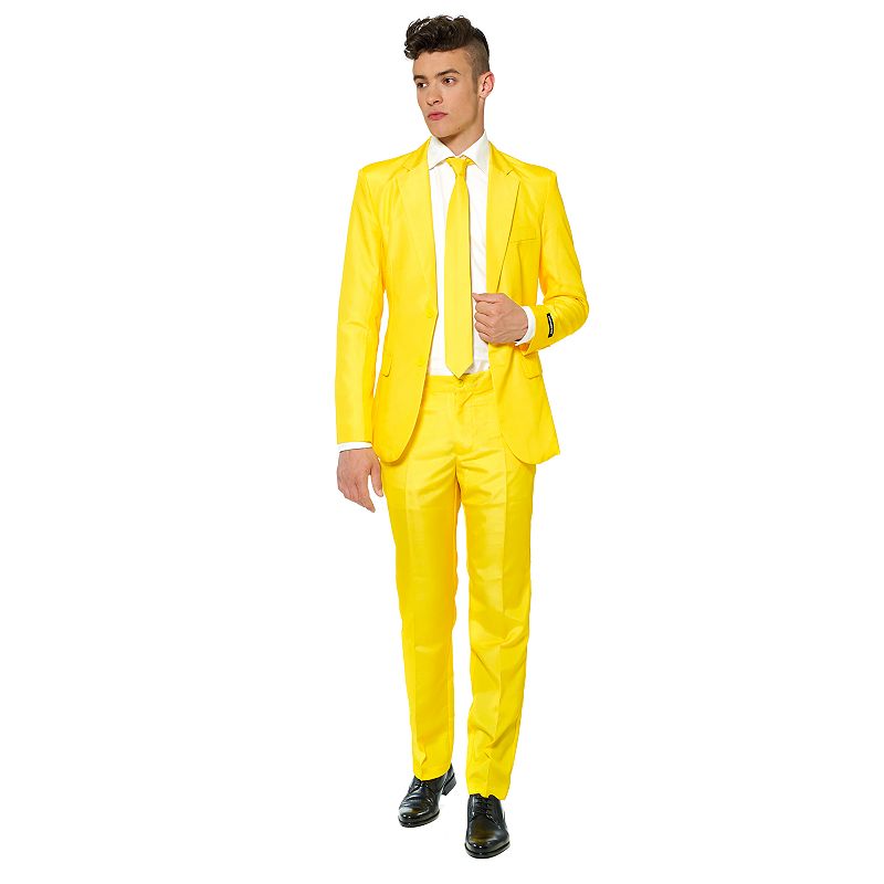 Mens Suitmeister Slim-Fit Solid Yellow Suit & Tie Set, Size: Small
