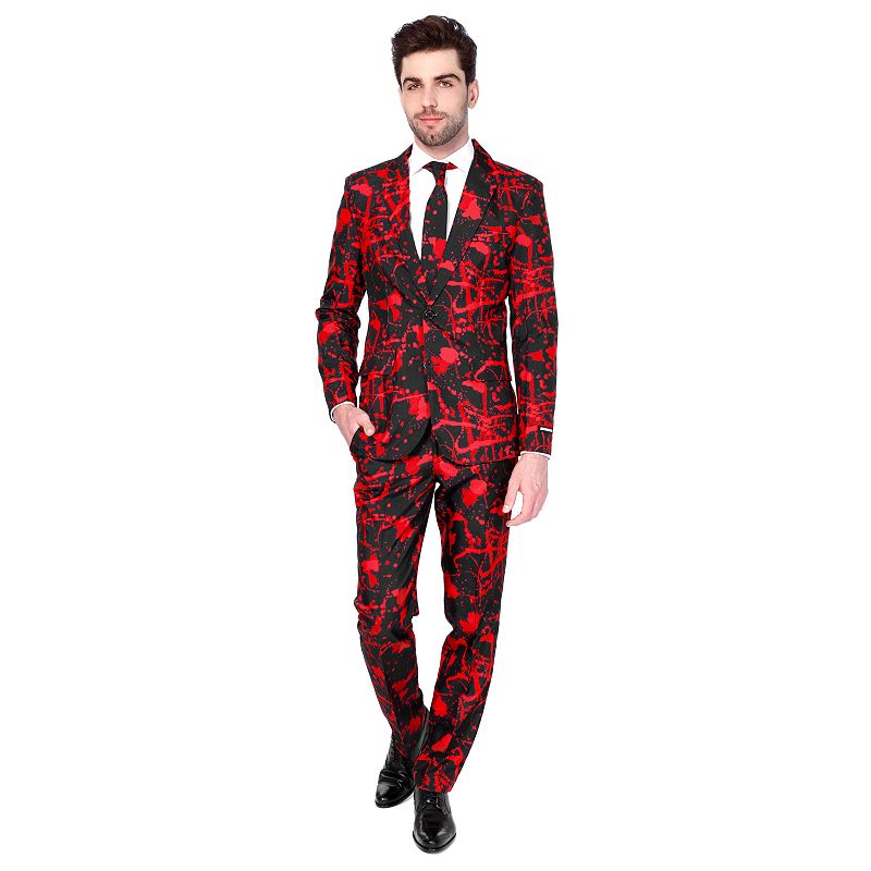 Mens Suitmeister Slim-Fit Halloween Suit & Tie Set, Size: Medium, Black