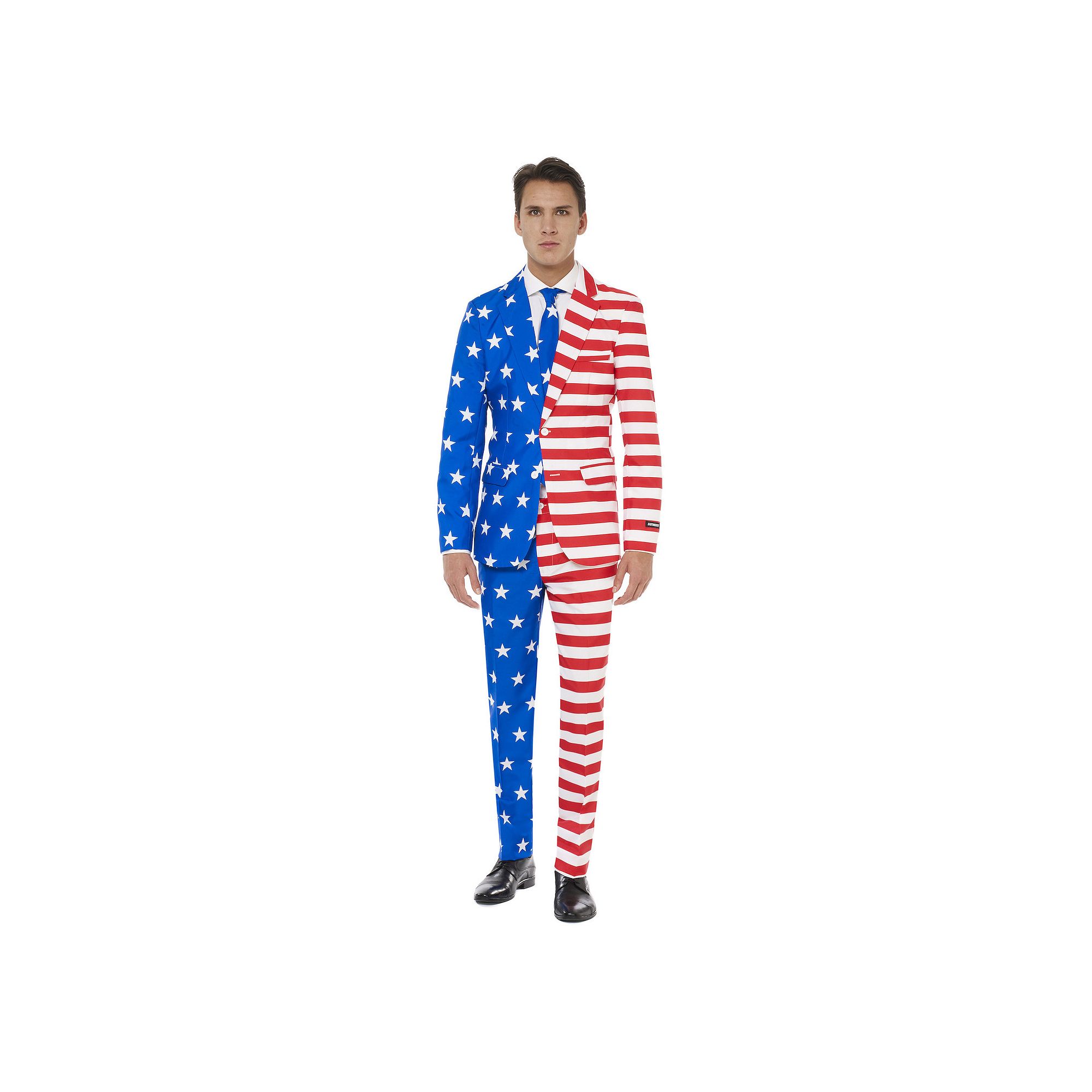 Mens Suitmeister Slim-Fit USA Flag Americana Novelty Suit & Tie Set, Size: