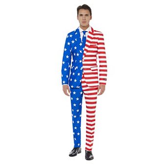 Men's Suitmeister Slim-Fit USA Flag Americana Novelty Suit & Tie Set