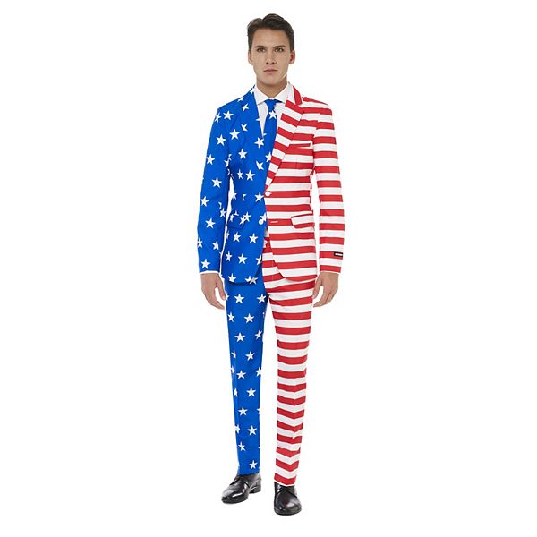 Men's Suitmeister Slim-Fit USA Flag Americana Novelty Suit & Tie Set