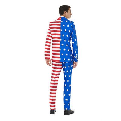 Men s Suitmeister Slim Fit USA Flag Americana Novelty Suit Tie Set