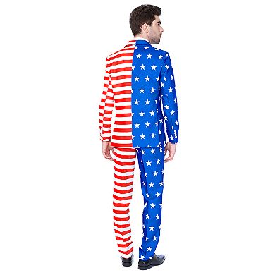 Men's OppoSuits Slim-Fit USA Flag Americana Novelty Suit & Tie Set