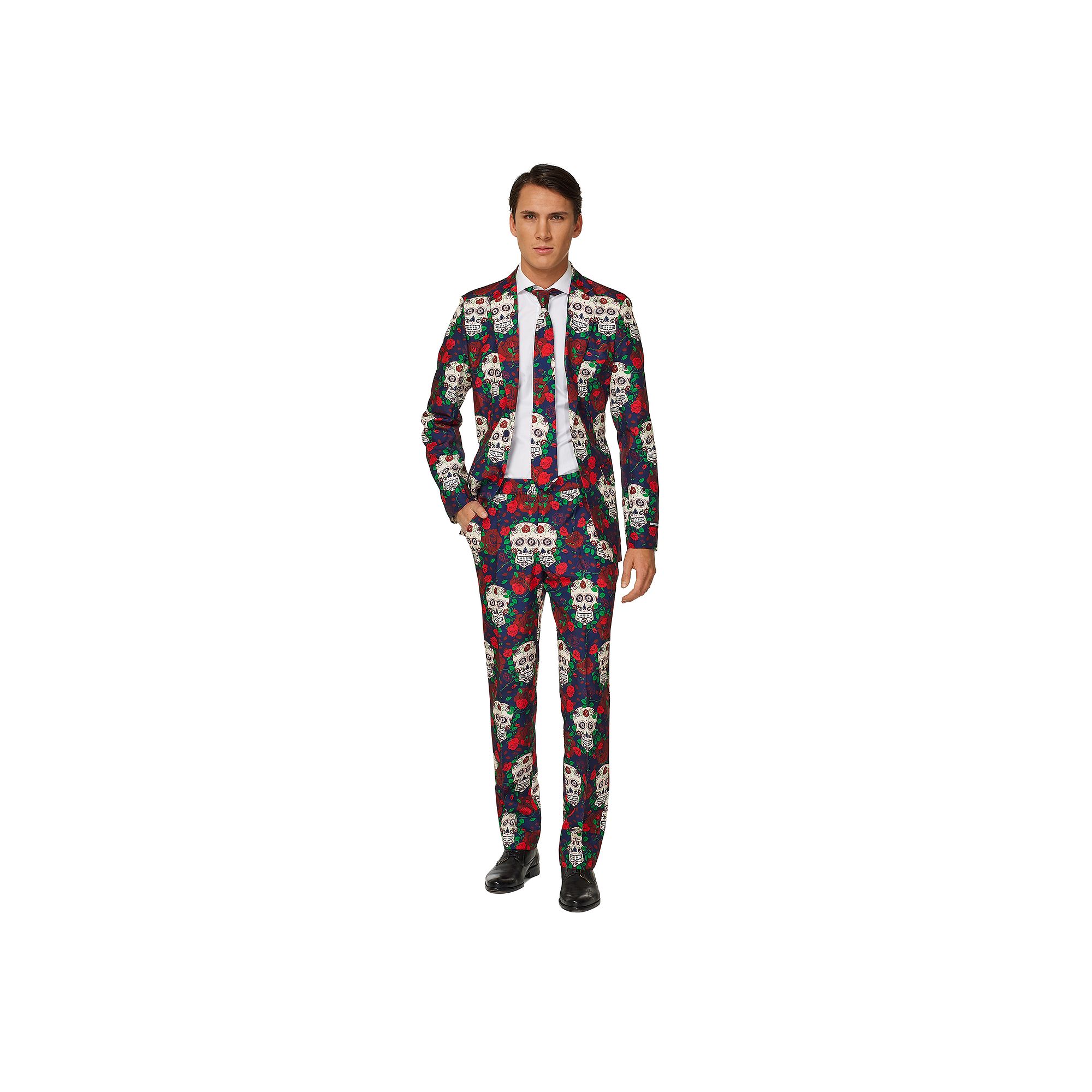 Mens Suitmeister Day of the Dead Novelty Suit & Tie Set, Size: Small, Mult