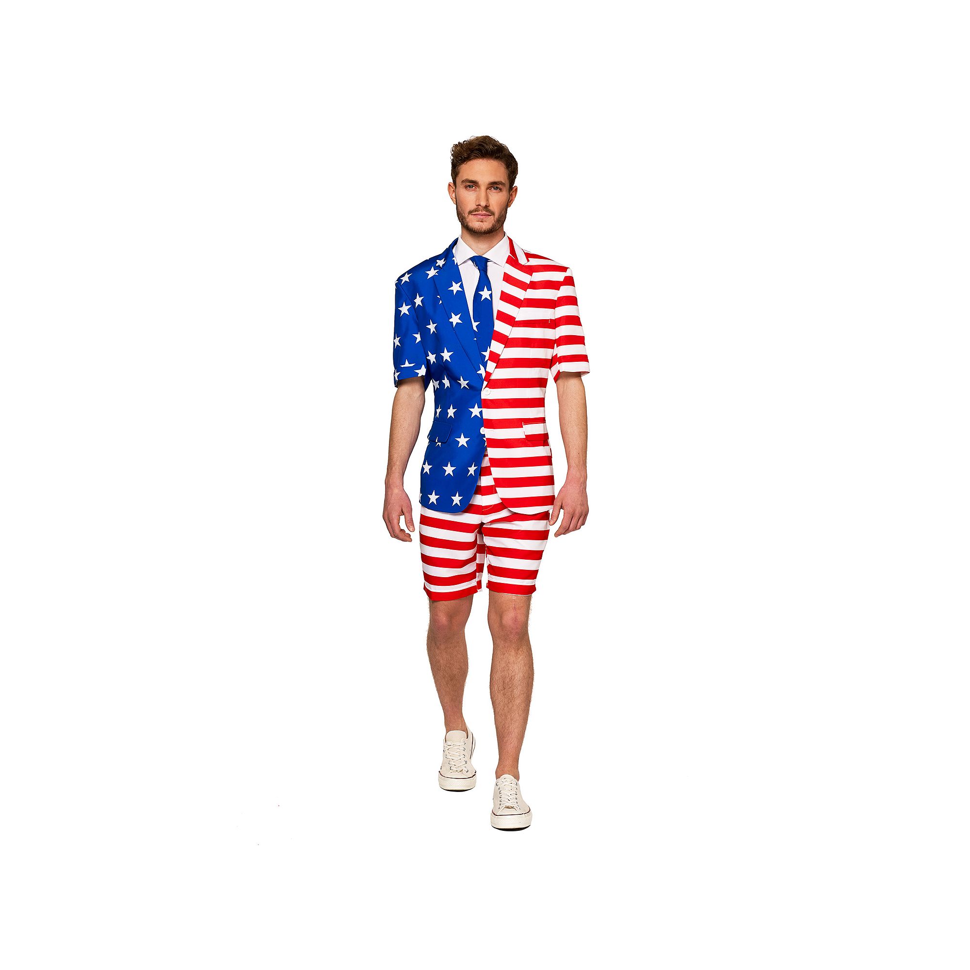Mens Suitmeister American Flag Summer Suit & Tie Set, Size: Small, Multi