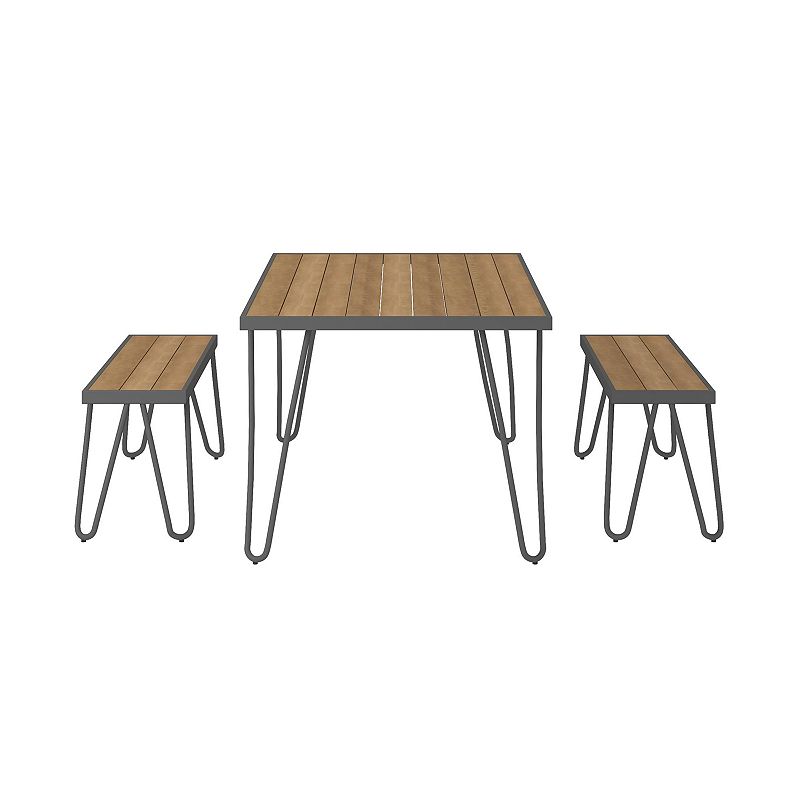 Novogratz Poolside Paulette Outdoor Dining Table & Bench 3-piece Set, Grey