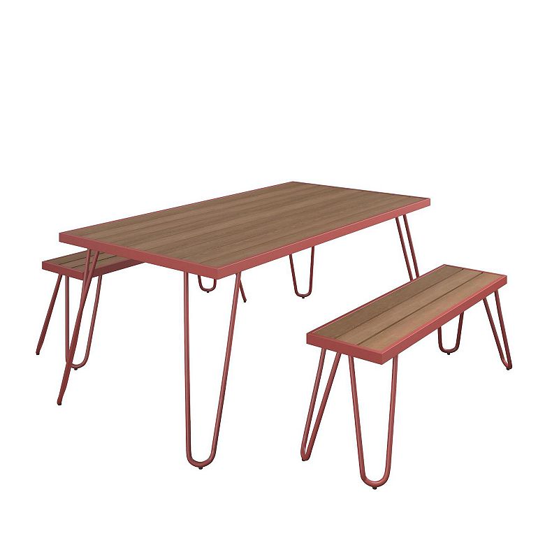 Novogratz Poolside Paulette Outdoor Dining Table & Bench 3-piece Set, Red
