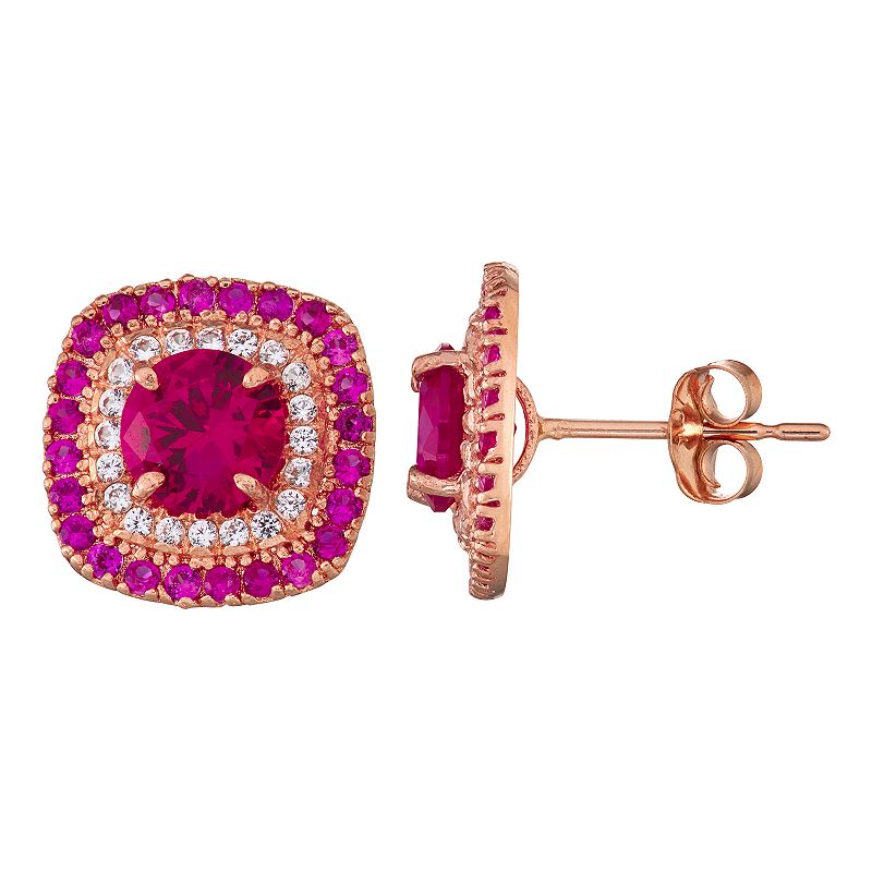 10K Rose Gold Lab-Created Ruby Earrings, Womens, Red