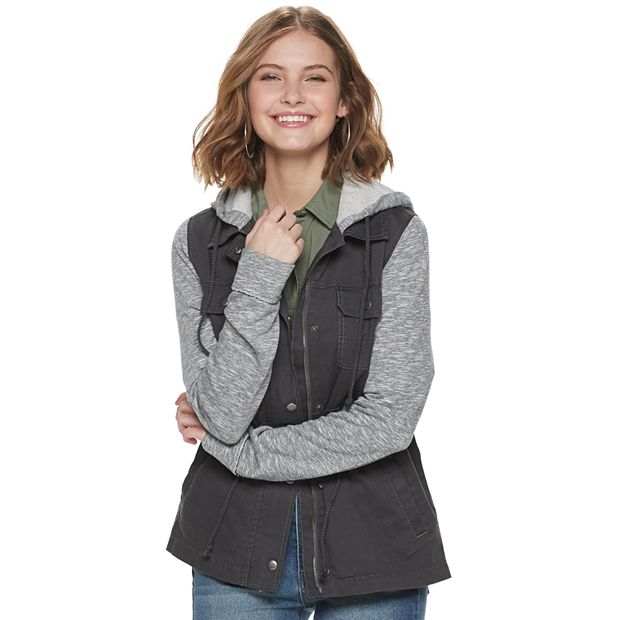 Juniors SO Knit Sleeve Utility Jacket