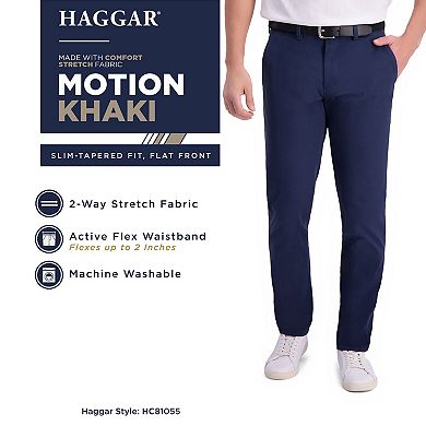 Men's Haggar Motion Khaki Slim-Tappered Fit Flat Front Pant
