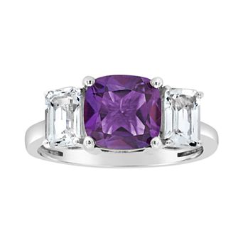 Alyson Layne Sterling Silver Amethyst & White Topaz 3-Stone Ring