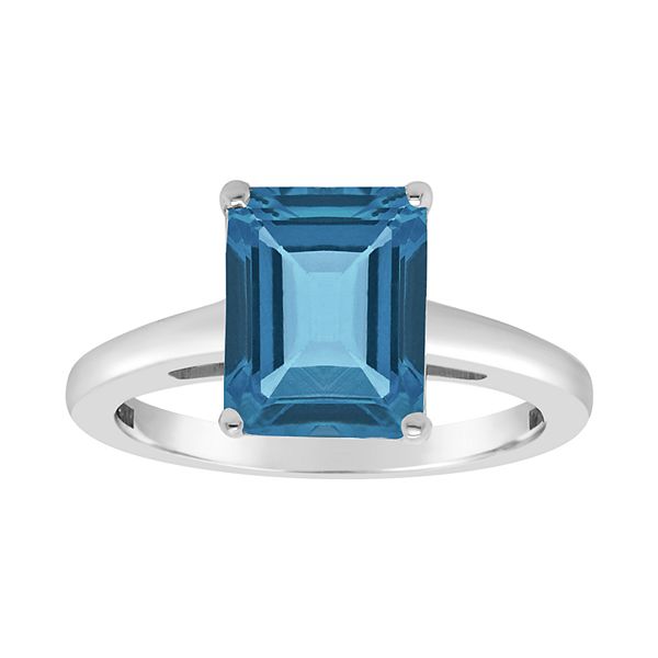 Diamond & Blue Topaz Ring Set In Yellow Gold Plated Silver Solitaire
