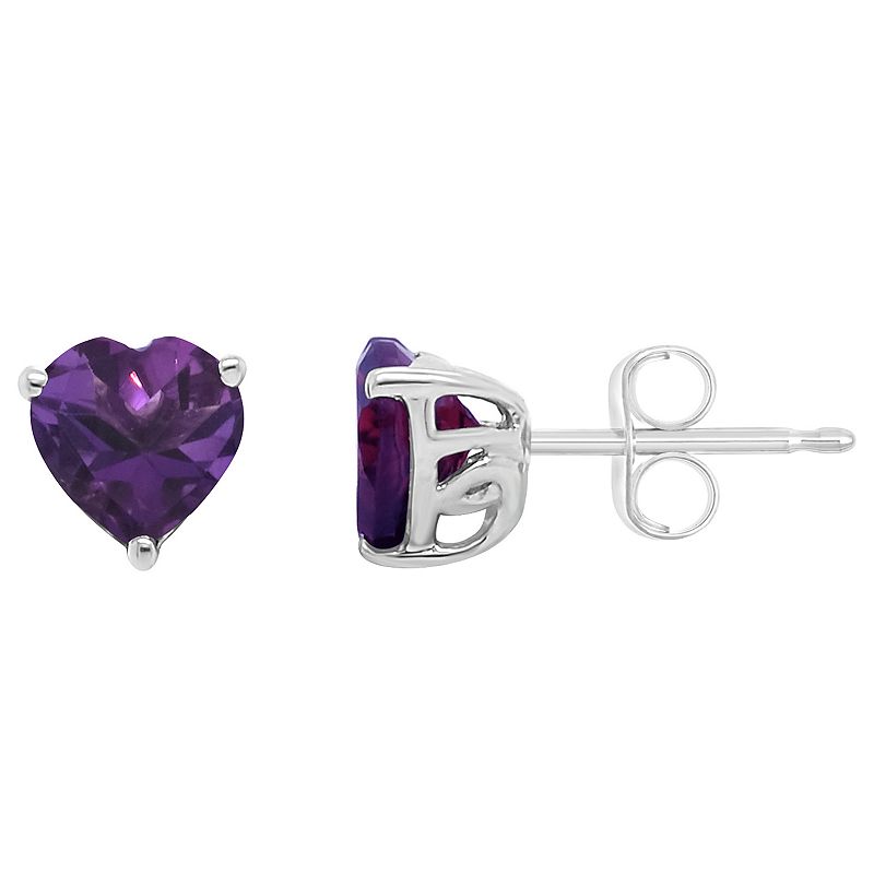 Alyson Layne Sterling Silver Amethyst Heart Stud Earrings, Womens, Purple