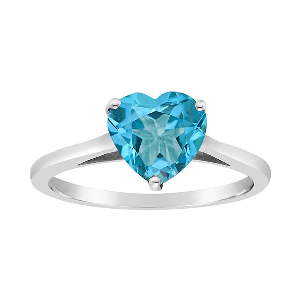 Sterling Silver Rhodium Plated Diamond Blue Topaz Heart Ring QR4624BT Size 6-8 