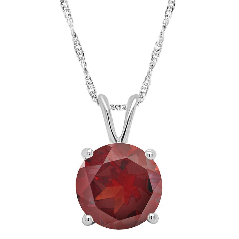 Sterling Silver Garnet Solitaire Pendant Necklace, Womens, Size: 18, Re