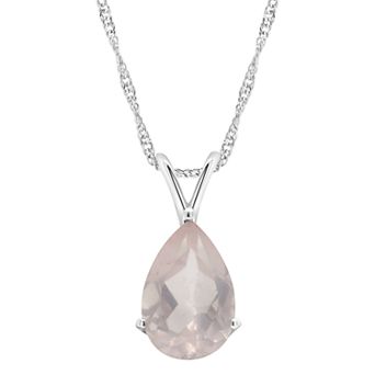 Alyson Layne Sterling Silver Rose Quartz Teardrop Pendant Necklace