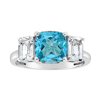 Alyson Layne Sterling Silver Blue Topaz & White Topaz 3-Stone Ring