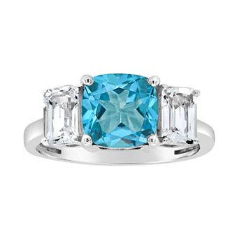 Alyson Layne Sterling Silver Blue Topaz & White Topaz 3-Stone Ring