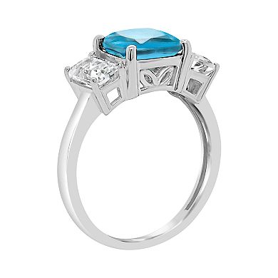 Alyson Layne Sterling Silver Blue Topaz & White Topaz 3-Stone Ring