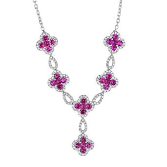 Oro Leoni Sterling Silver Lab-Created Gemstone Y Necklace