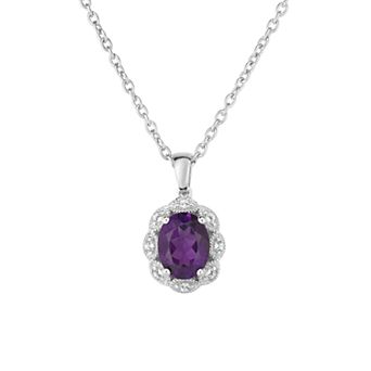 Sterling Silver Gemstone & White Topaz Oval Halo Pendant