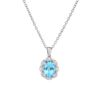 Sterling Silver Gemstone & White Topaz Oval Halo Pendant