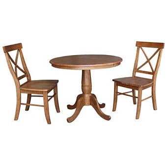 International Concepts 36 in Round Extension Dining Table & Chairs 3 pc Set