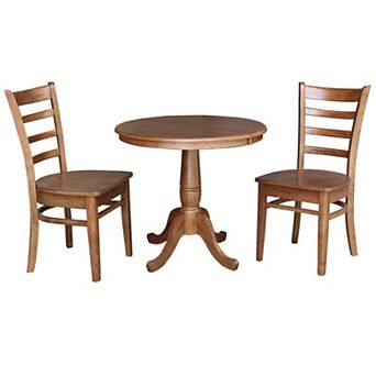 International Concepts 36 in Round Extension Pedestal Dining Table & Chairs 3 pc Set