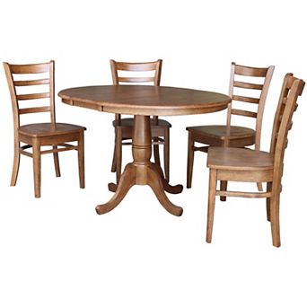 International Concepts 36 in Round Extension Dining Table & Chairs 5 pc Set