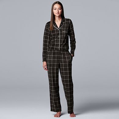 Women's Simply Vera Vera Wang Long Sleeve Fleece Notch Collar Pajama Set