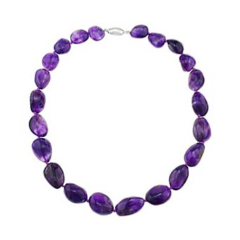 Jewelmak Sterling Silver Amethyst Nugget Necklace