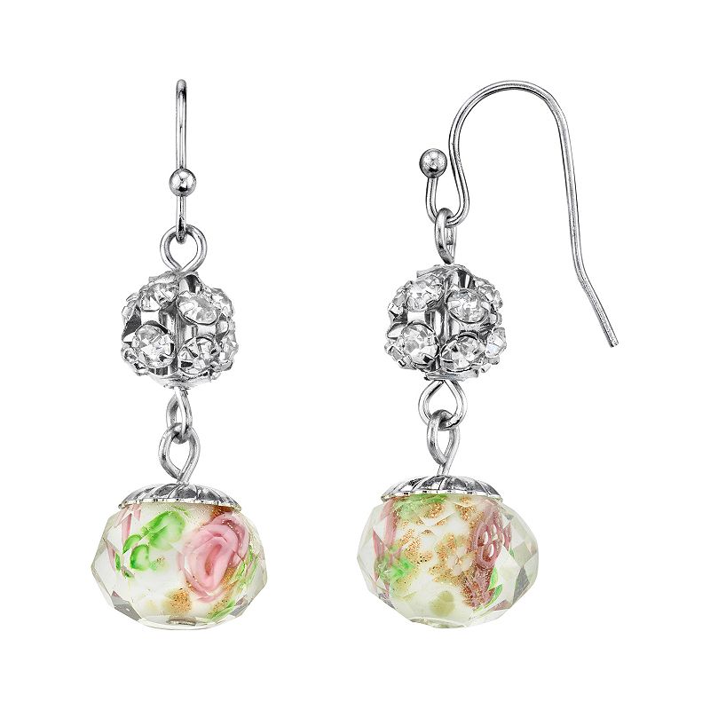 1928 Bead & Simulated Crystal Drop Earrings, Womens, White