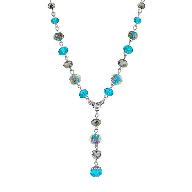 1928 Beaded Y Necklace, Womens, Blue