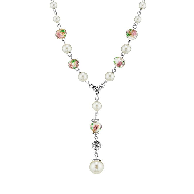 17843887 1928 Beaded Y Necklace, Womens, White sku 17843887