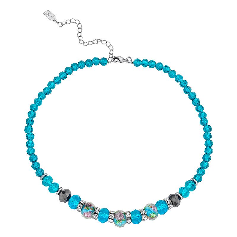 1928 Floral Bead Necklace, Womens, Blue