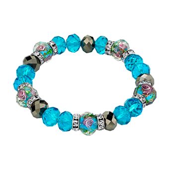 1928 Flower Bead & Simulated Crystal Stretch Bracelet