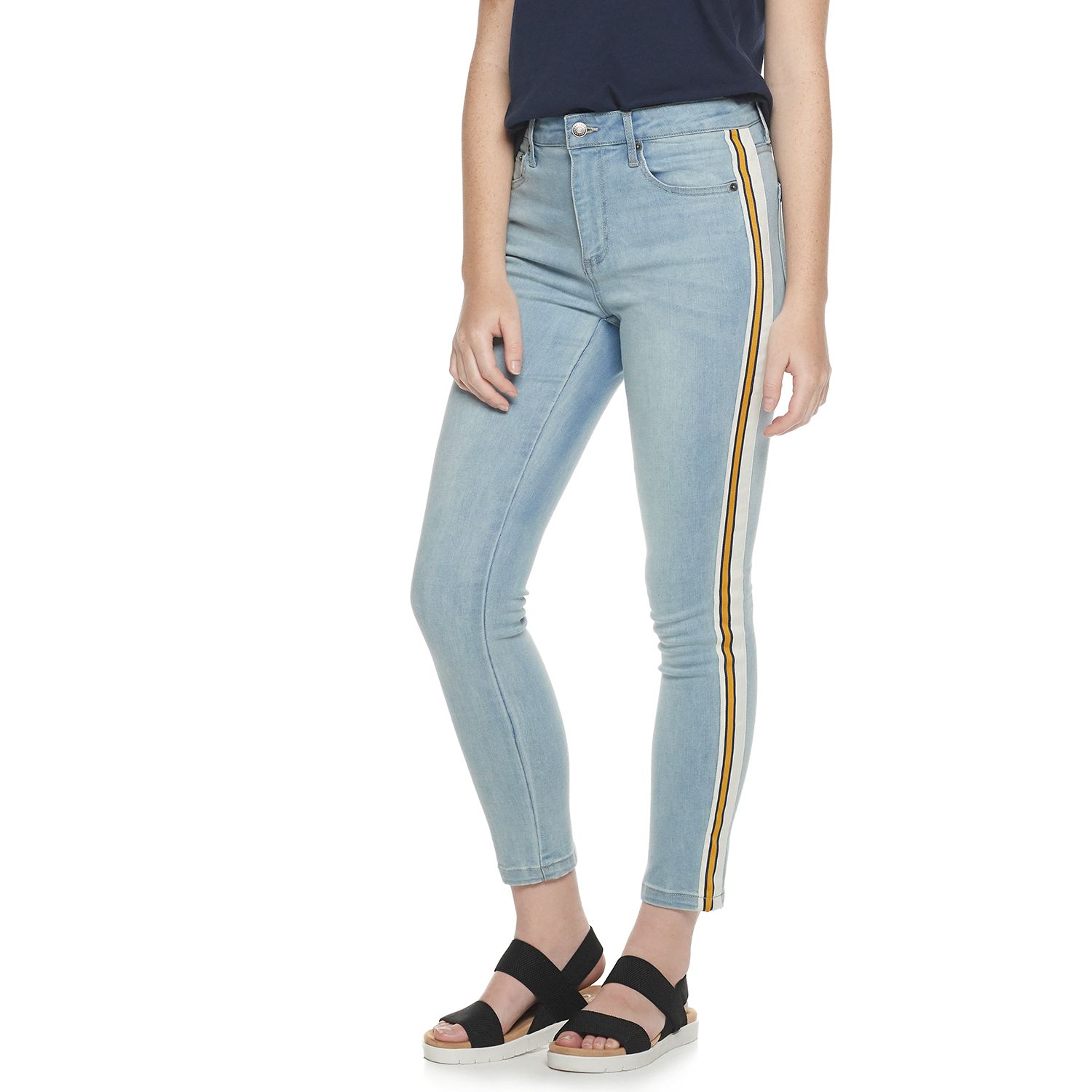 high waisted jeans with side stripe