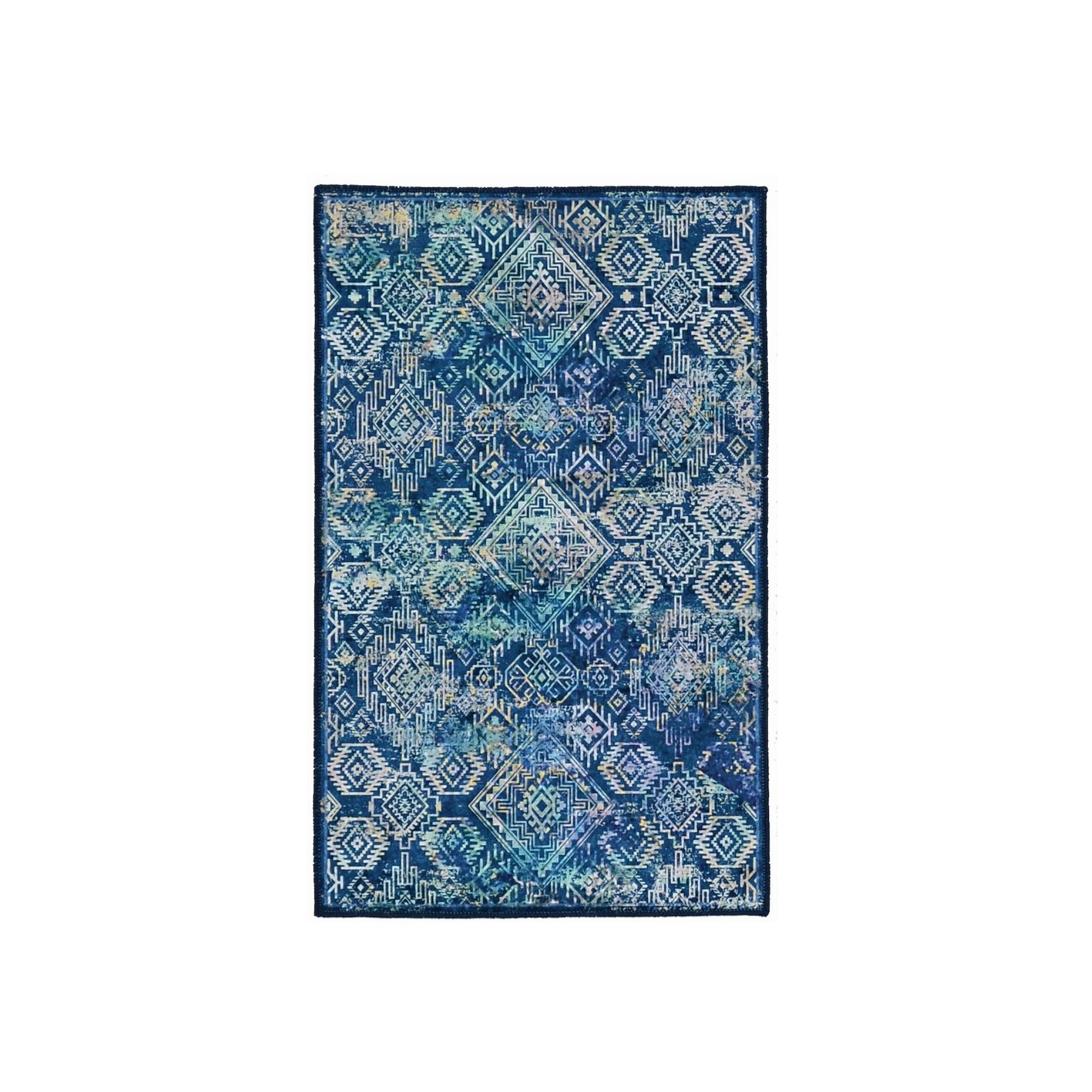 Linon Emerald Distress Diam Rug, Blue Teal