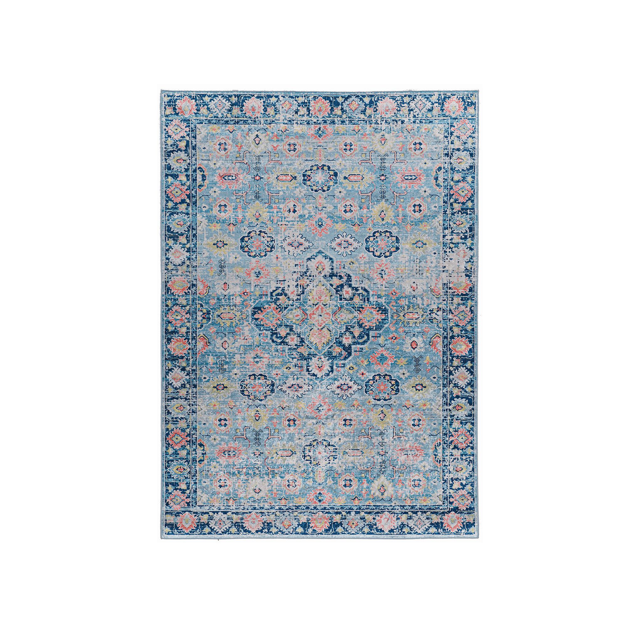 Linon Emerald Distress Diamond Rug, Light Blue Ivory