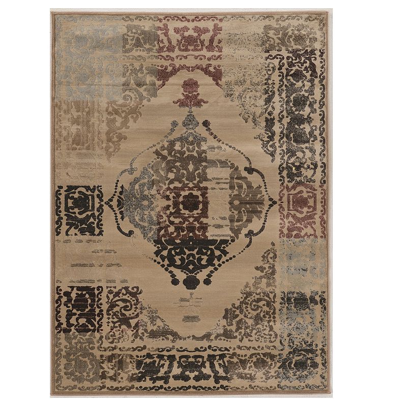 Linon Jewel Vintage Distressed Brown Area Rug, 5X7.5 Ft