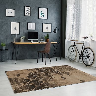 Linon Jewel Vintage Distressed Damask Rug