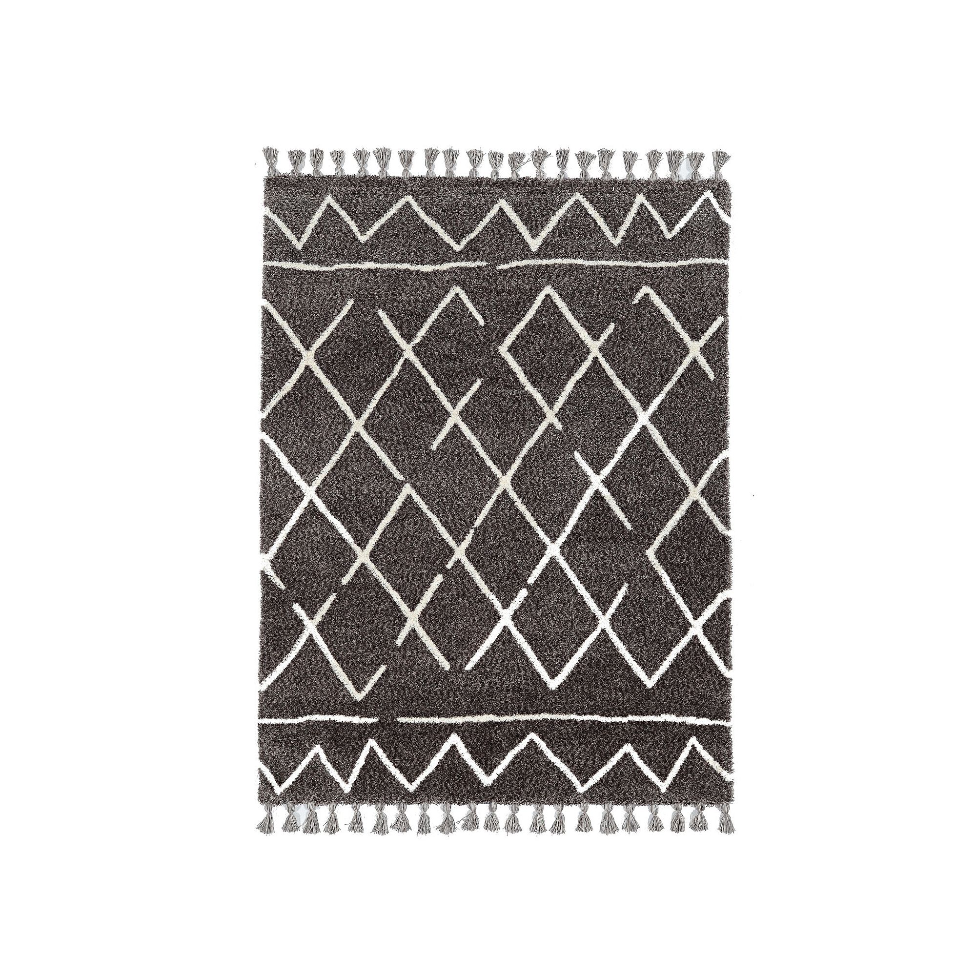 Linon Marrakech Multi-Colored Diamond Pattern Rug, Gray Ivory Zip