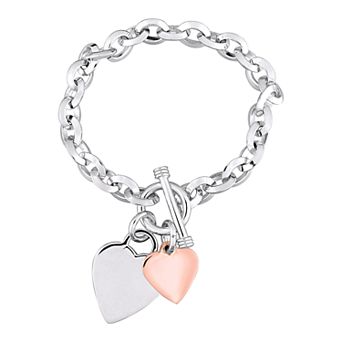 Stella Grace Two Tone Sterling Heart Charm Toggle Bracelet