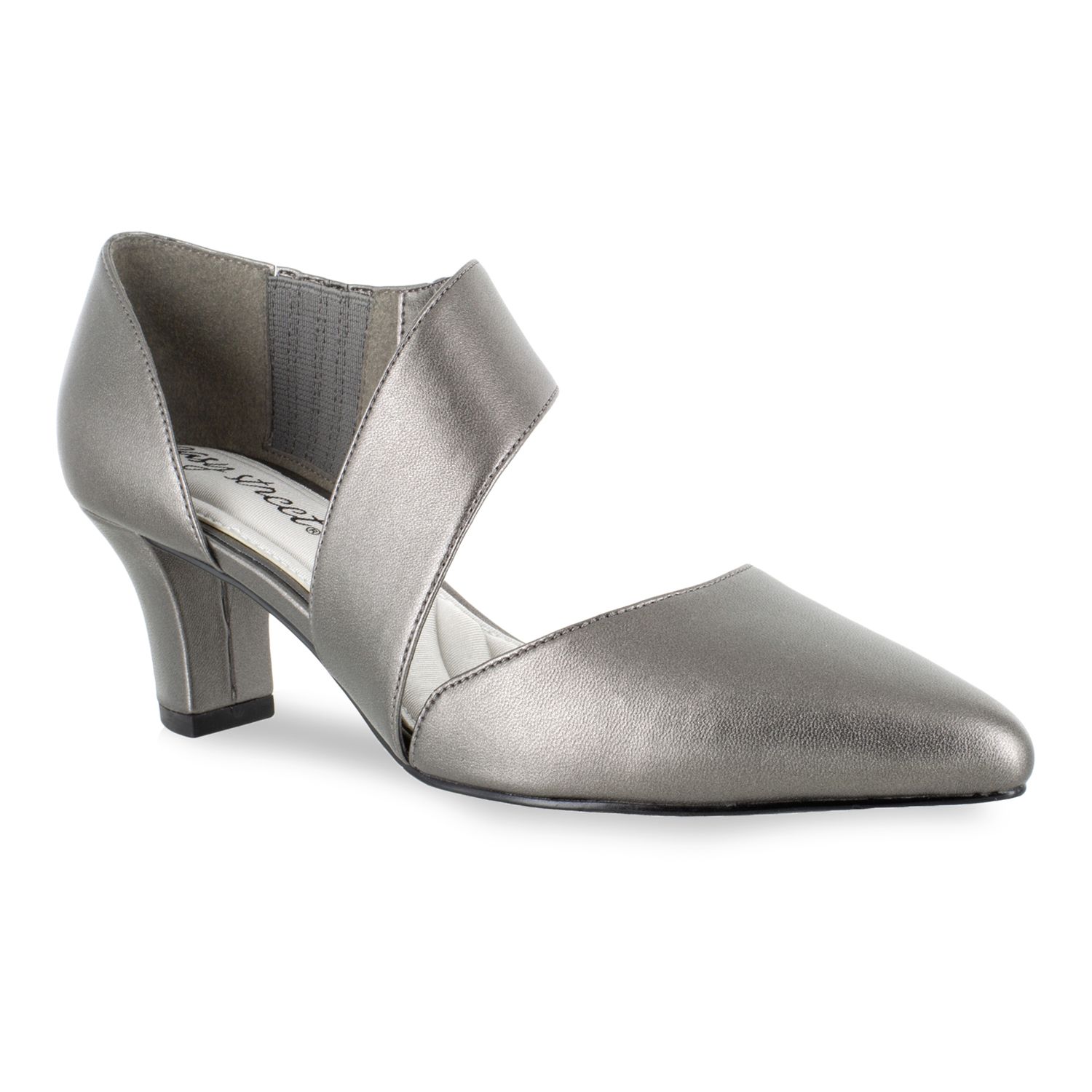 pewter low heel evening shoes