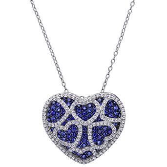 Stella Grace Sterling Silver Lab-Created Blue & White Sapphire Heart Pendant